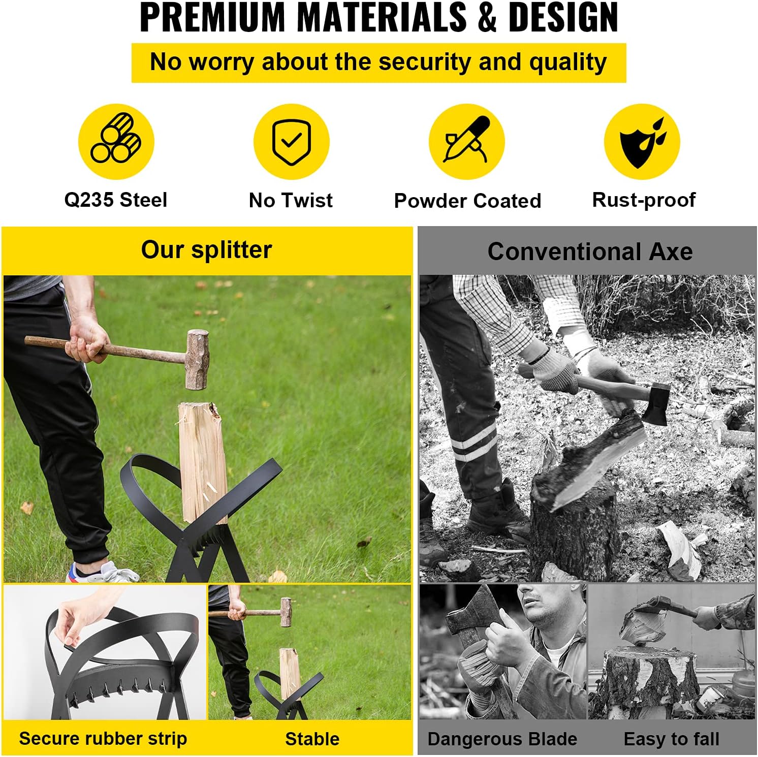 VEVOR Log Splitter 20.3" x 13.2", Wood Splitter for 8" Diameter Wood, Firewood Splitter 8.6 Lbs, Easy to Carry, Manual Log Splitter Made of Q235 Steel, with 4 Screws & Blade Cover, for Home, Campsite Pack of 2