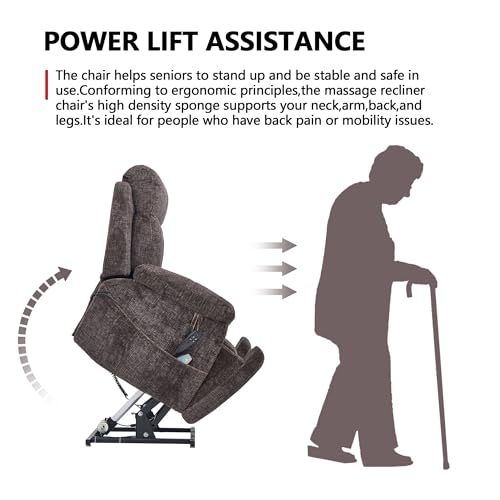 Power Lift Chair Lay Flat Recliner Infinite Position Electric Dual Motor Stand Up Lift Chair with Massage and Heat for Adults,Heavy Duty Recliners with 2 Remote Controls and Two Cup Holders
