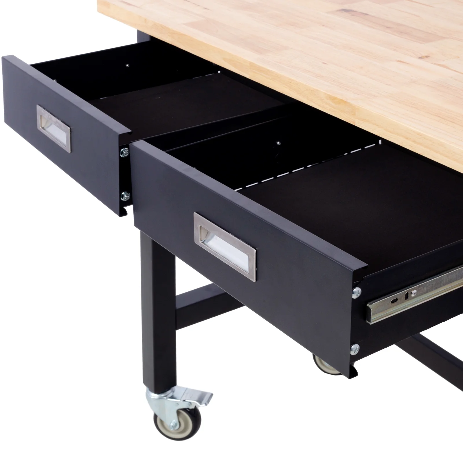 48in Work Bench, Adjustable Workbench with Drawer Storage, Heavy Duty Bamboo Wood Work Table with Wheels for Garage Home Office