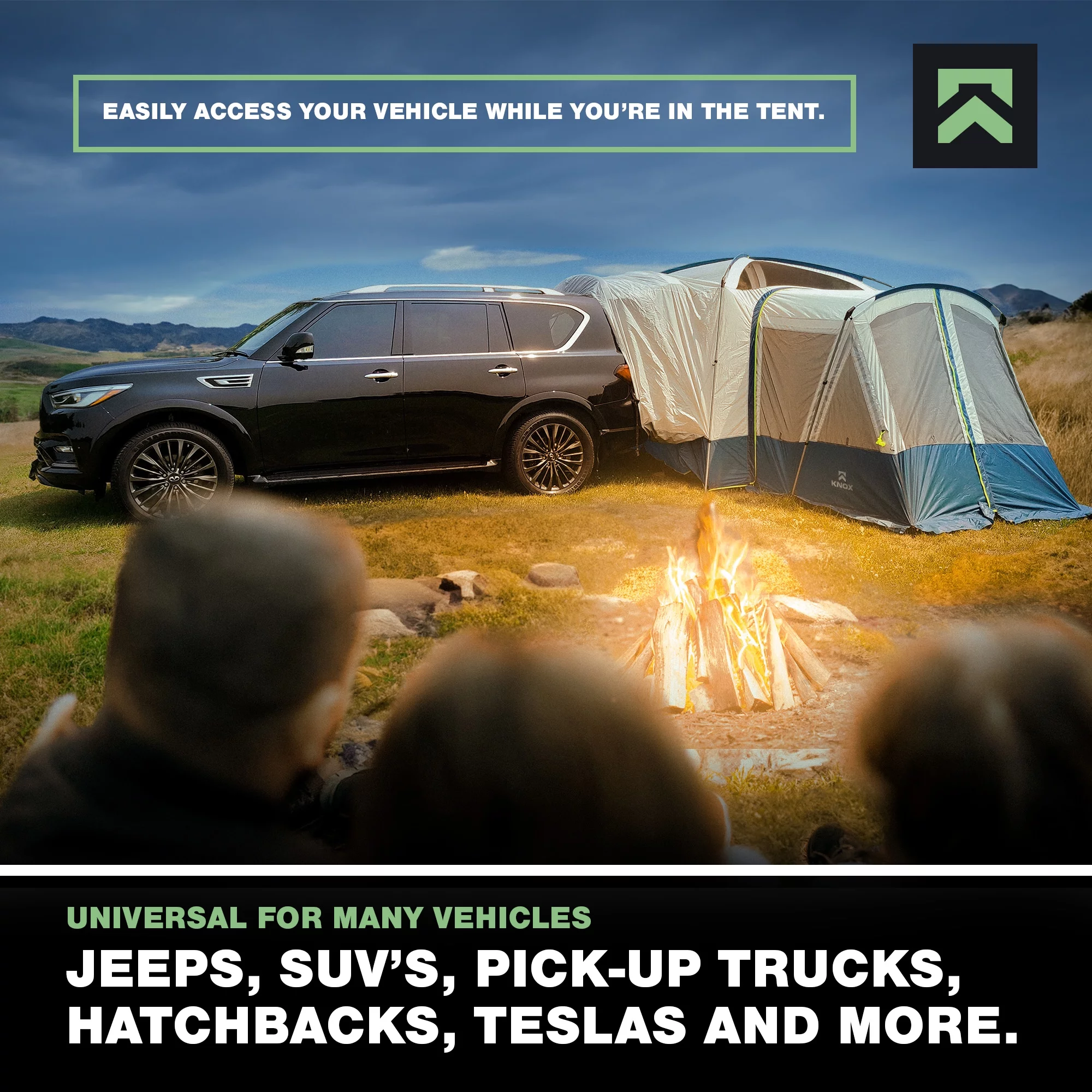 KNOX 10-Person Luxury SUV Tents for Camping, Glamping Tent, Car Tent for Family Camping, Hunting Party, Tailgate Tent Travel Outdoor, Car Camping Tent for Pets, 10'x10' Includes 2 Screen Rooms Rainfly