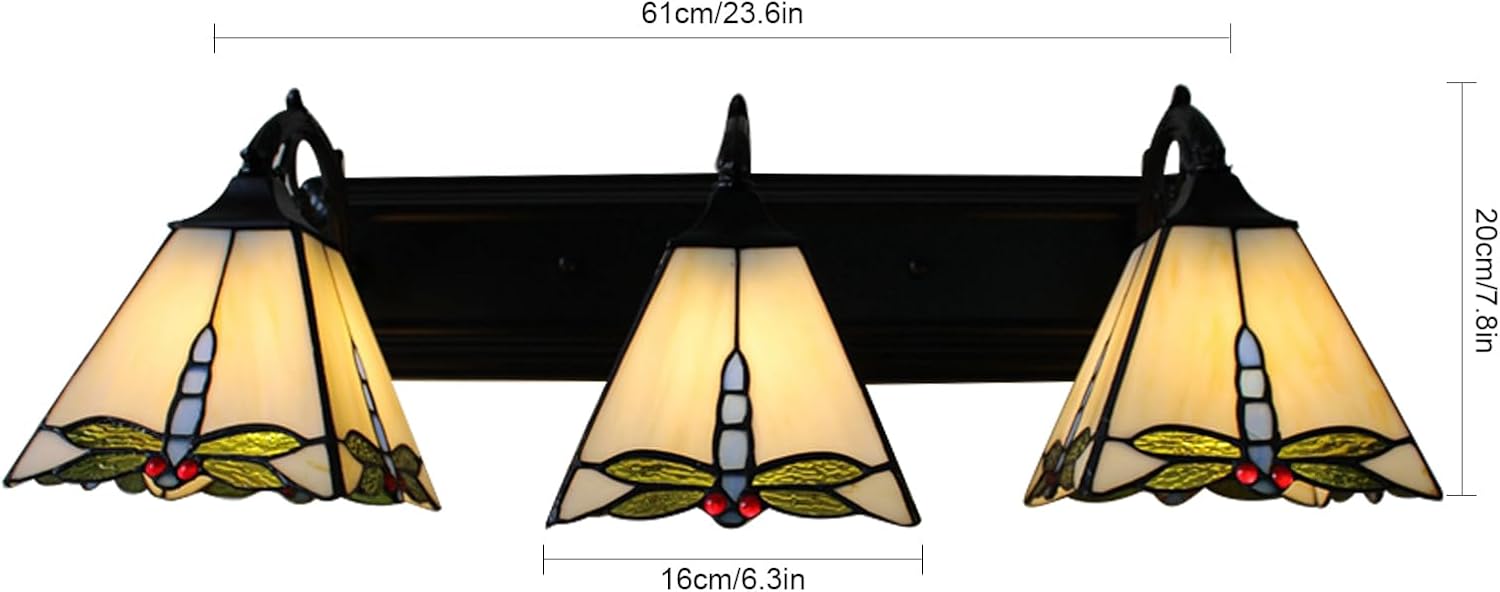 Tiffany Style Wall Sconce Lamp, Vintage Dragonfly Pattern Stained Glass Light Fixtures Creative Indoor Light Fixtures for Bathroom, Living Room, Bedroom