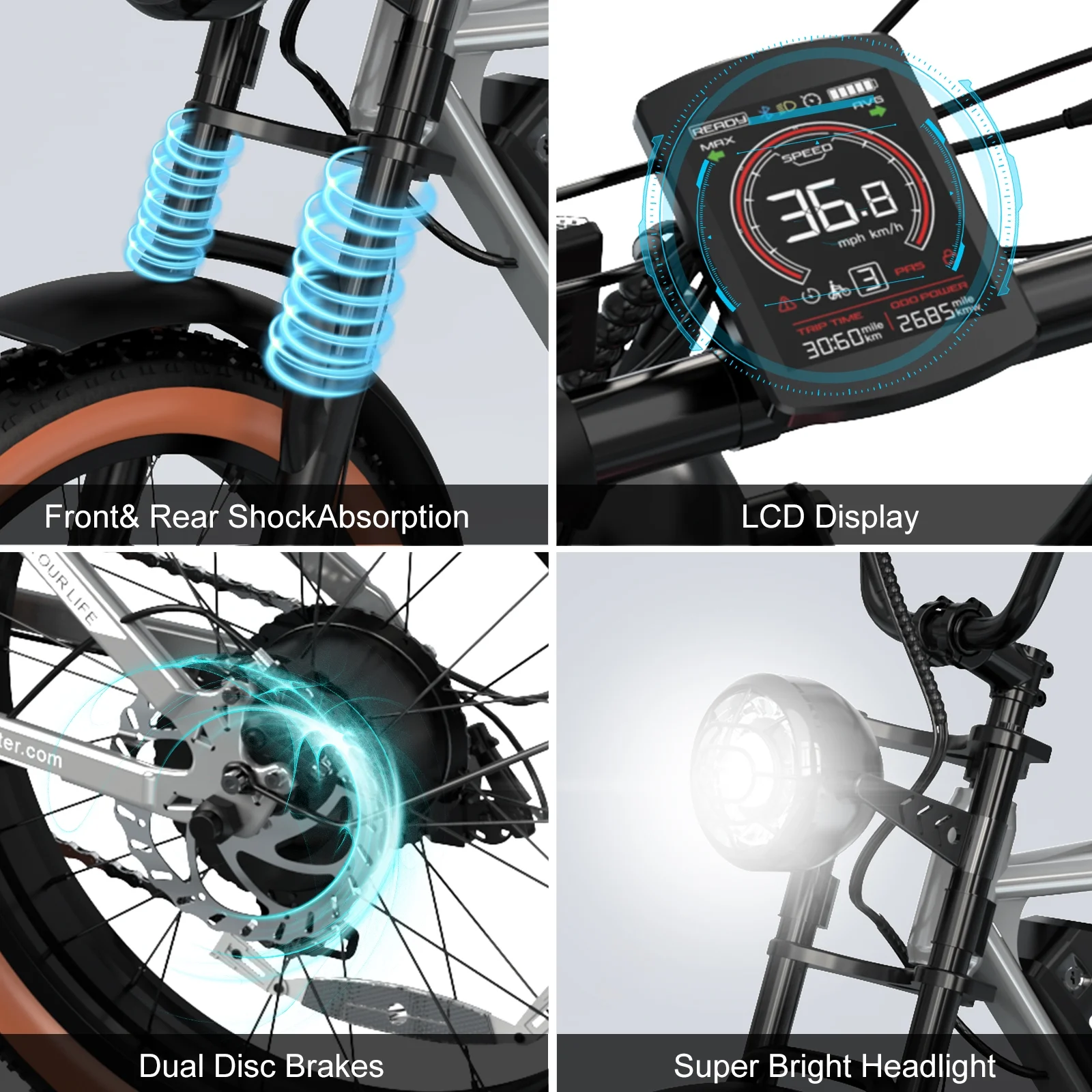 RCB 750W Electric Bike for Adults, 48V 15Ah Removable Li-Ion Battery, 20" 4.0 Fat Tire Electric Mountain Bicycle Beach Bike Snow Bike Ebike for Men&Women,Black