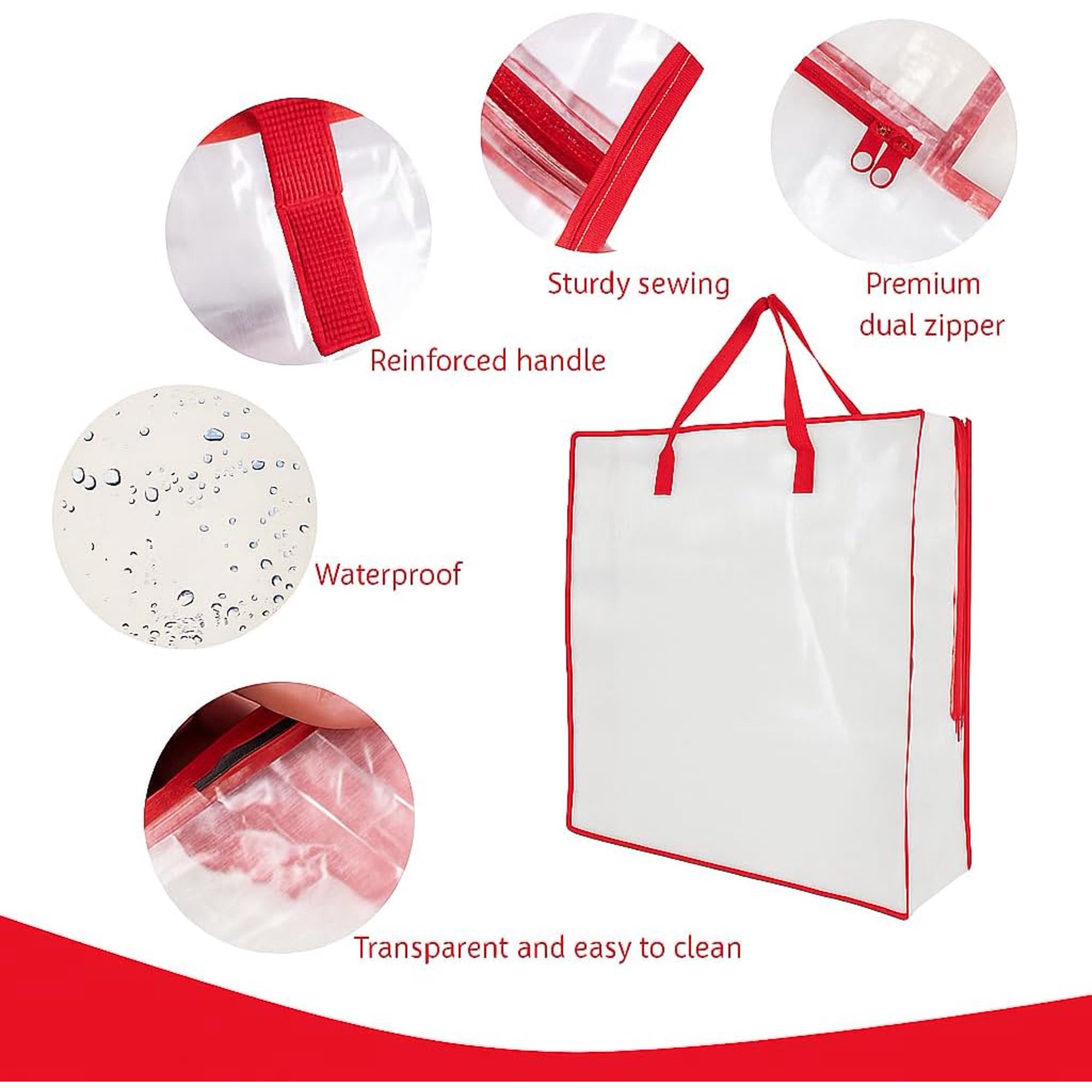 5 Pack Moving Bags, Wreath Storage Bag, Garland Container, Clear Storage Bags with Handles and Zippers Moving Bag for College Carrying, Bedding, Toys Organizer, Under the Bed Storage