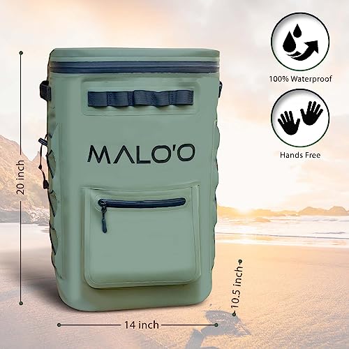 Malo'o Pro Adventure Insulated Backpack Cooler Holds 30 Cans for 48 Hours - Perfect Cooler Backpack Camping, Hiking, Fishing, Kayaking, Sports, or Beach- IceCell Technology Construction