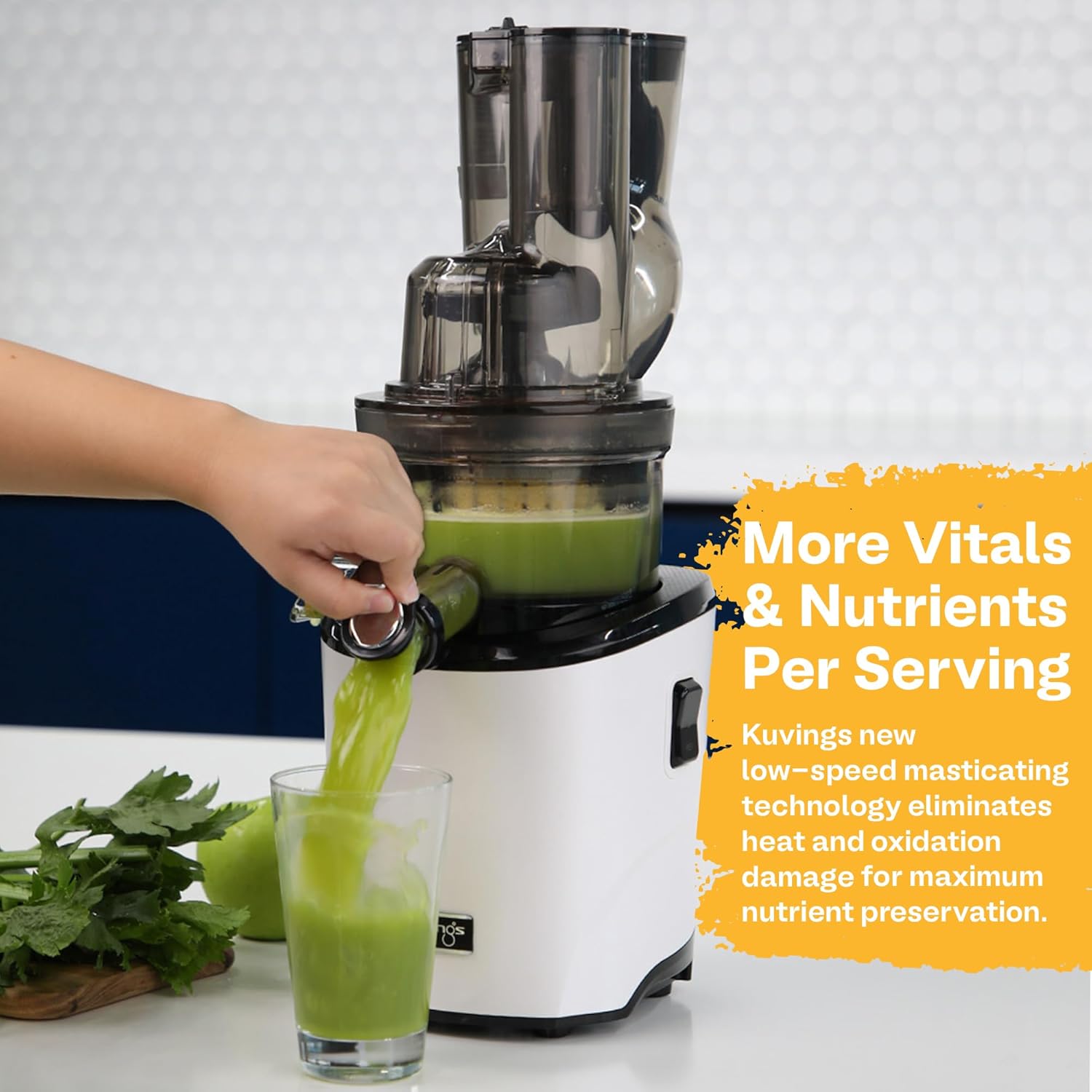 Kuvings Whole Slow Juicer REVO830W Cold Press Masticating Juicer Machine | Extra Wide 88mm & 48mm Food Chutes | Quiet Strong Motor Auto-Cut Fruits & Veggies | Smoothie Sorbet Attachment | White
