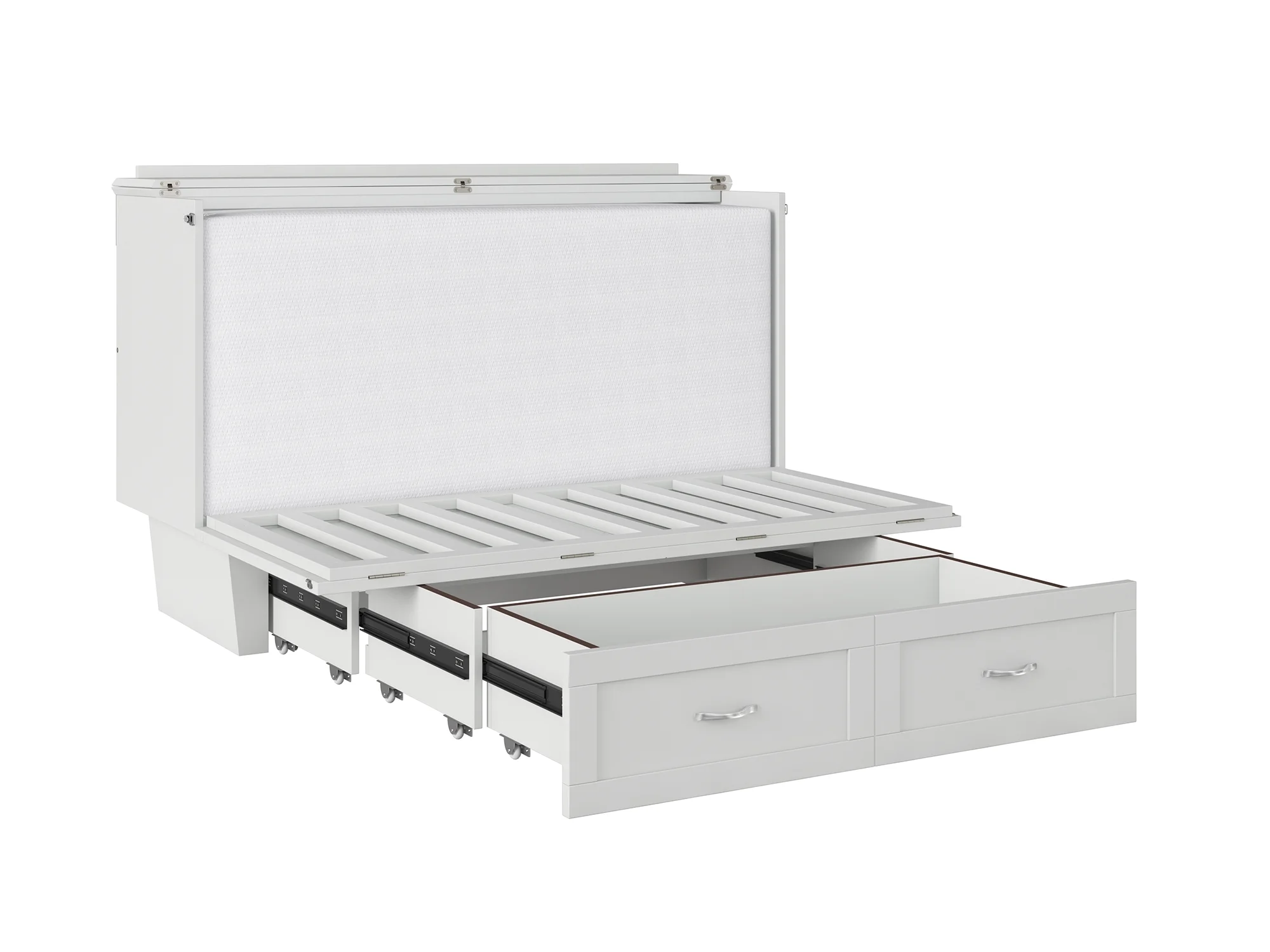 AFI Monroe Queen Solid Wood Murphy Bed Chest with Mattress, Drawer and Charger in White