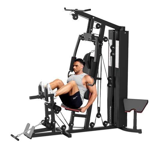 Multifunctional Home Gym Equipment, Home Gym Station with Pulley System, 150LBS Weight Stack Exercise Machine for Full Body Strength Training