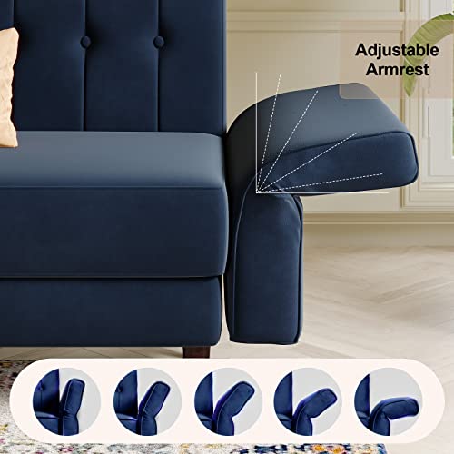 Belffin Velvet Convertible Futon Sofa Bed Memory Foam Futon Couch Sleeper Sofa Navy Blue