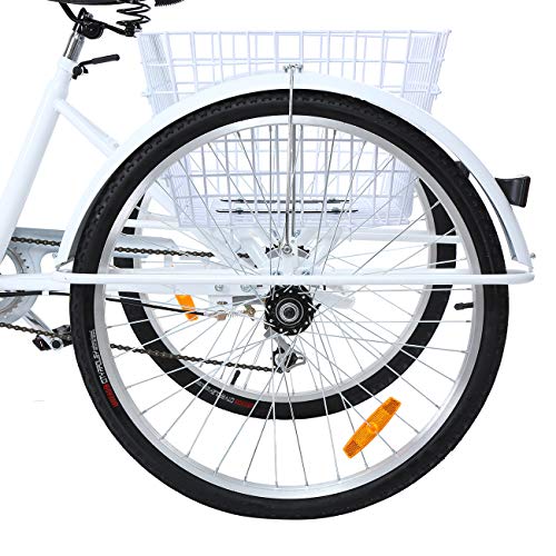 Iglobalbuy 6-Speed / 7-Speed Adult Tricycle, 24 Inch / 26 Inch Adult Trike 3-Wheel Bike Cruiser Bicycle with Shopping Basket
