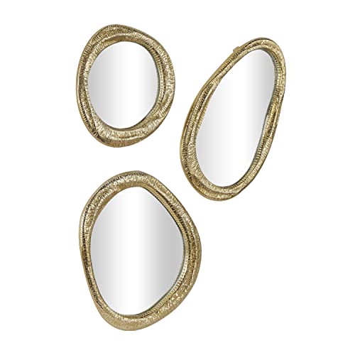 Deco 79 Aluminum Metal Abstract Room Wall Mirror Entryway Mirrors, Set of 3 Wall Mounted Mirrors 23", 20", 15"H, Silver