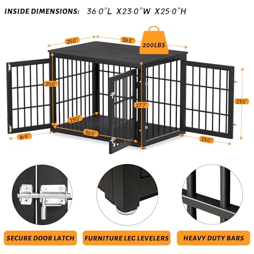 48 Inch Heavy Duty Dog Crate Furniture for Large Dogs, Decorative Pet House End Table, Extra Large Wooden Cage Kennel Furniture Indoor, Natural and White