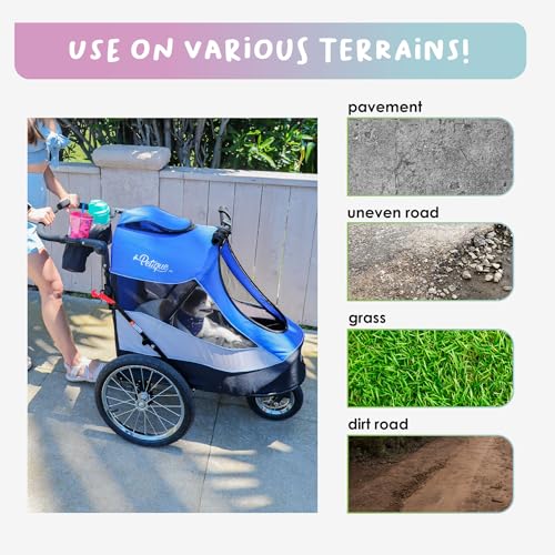 Petique Trailblazer Pet Jogger/Stroller, Bike Trailer, Shock Absorbing Bike Wheels, Large Entry Way, Peek-a-boo Window, Small/Medium/Large Dogs, Cats and Pets, Supports up to 77LBS - Mars (Red)