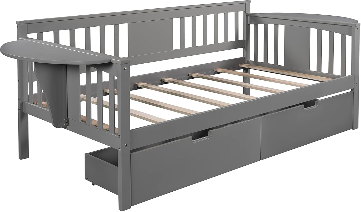 Twin Size Daybed Wood Bedframe with Two Drawers, Wooden Slats Support, Twin Sofa Bed for Living Room, Bedroom, Small Living Spaces