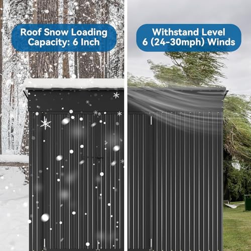 8'x4' Shed Galvanized Steel Storage Sheds with Triple Doors Weatherproof Outdoor Utility Sheds, Dual Lock Lean to Shed with Sloped Roof for Mower, Bike, Generator, Garden Tools (Black)