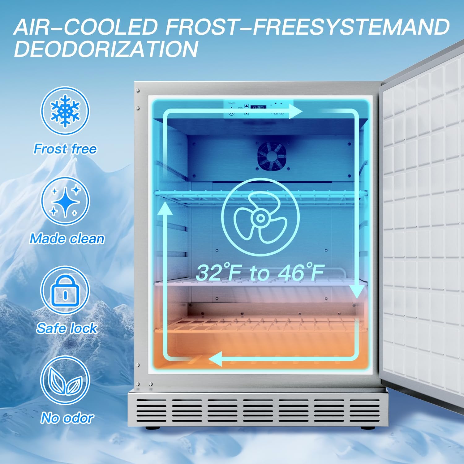24 Inch Outdoor Refrigerator, Built-in Stainless Steel Beverage Beer Cooler Under Counter Fridge, Indoor/Outdoor Refrigerator with 3 Shelves for Patio Kitchen and Commercial Use