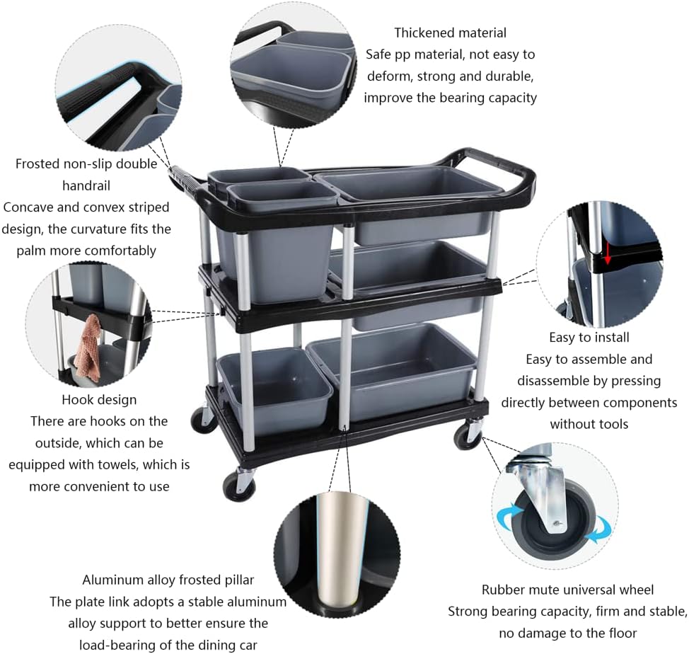 Storage Cart 3 Tier Heavy Duty Commercial Grade Utility Cart,Carts with Wheels,Multi-Function Mobile Shelving Unit Organizer for Hotel,Restaurant,Kitchen, Bedroom,Laundry Room (Size : 41"x37")