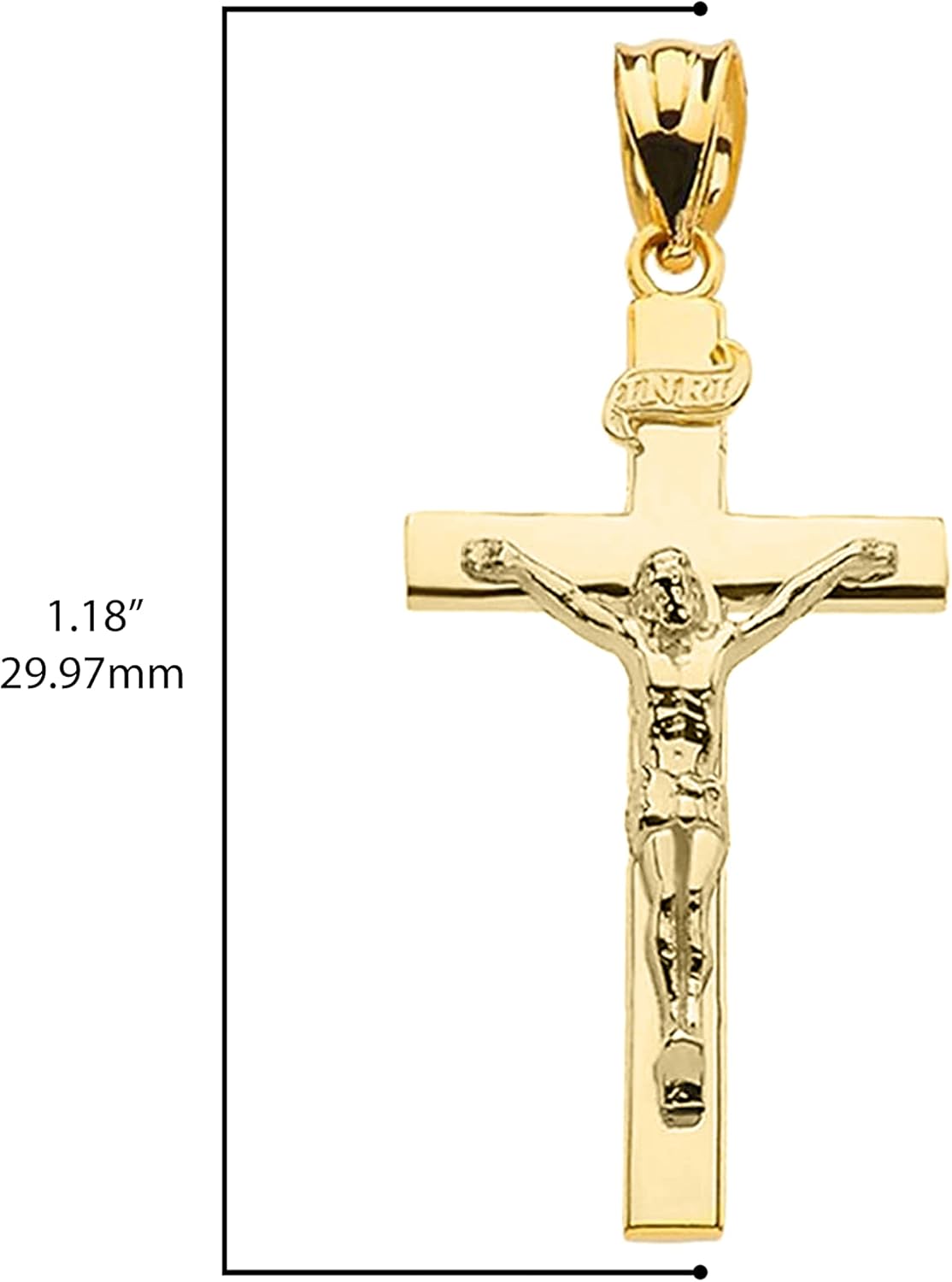 Solid 14k Yellow Gold Cross INRI Crucifix Charm Pendant (1.60")