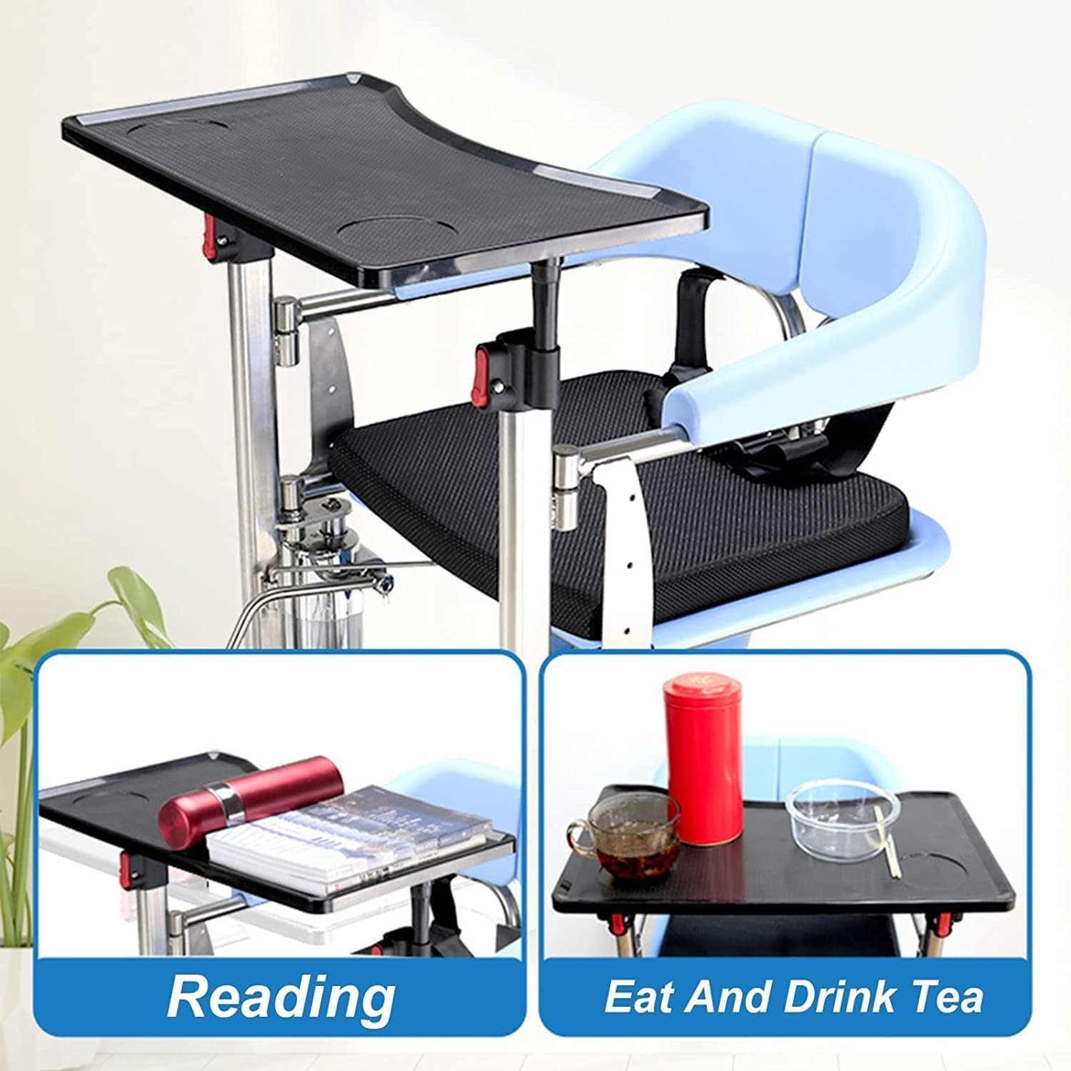 Hydraulic Lift Transfer Chair W/ 180° Split Seat Medical Transit Chair Bedside W/Potty & Tray Desk Transport Lift Wheelchair