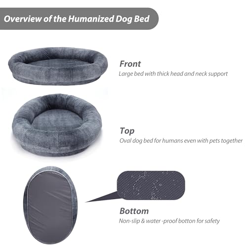 Homguava Large Human Dog Bed 72"x48"x10" Human-Sized Big Dog Bed for Adults&Pets Giant Beanbag Bed with Washable Fur Cover,Blanket and Strap (Large, Black)