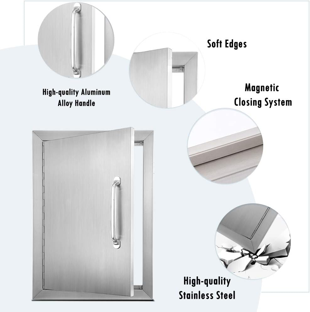 Karpevta Outdoor Kitchen Doors 14''W X 20''H Inch BBQ Access Door - Stainless Steel Single Wall Construction Vertical Door for Outdoor Kitchen Grilling Station or Commercial BBQ Island