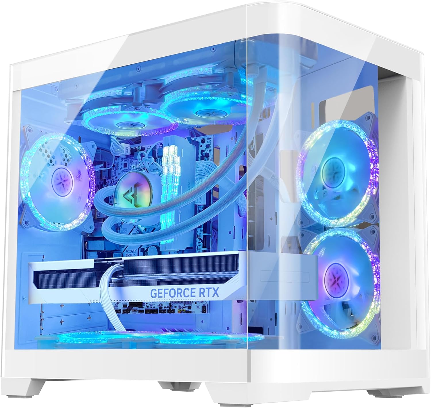 Poseidon White Gaming PC Desktop - AMD Ryzen 7 5700X 8-Core 3.4GHz - GeForce RTX 4060-1TB M.2 +1TB SATA SSD - 32GB DDR4 3200MHz - 240mm AIO CPU Liquid Cooler - Windows 11 Pro Computer