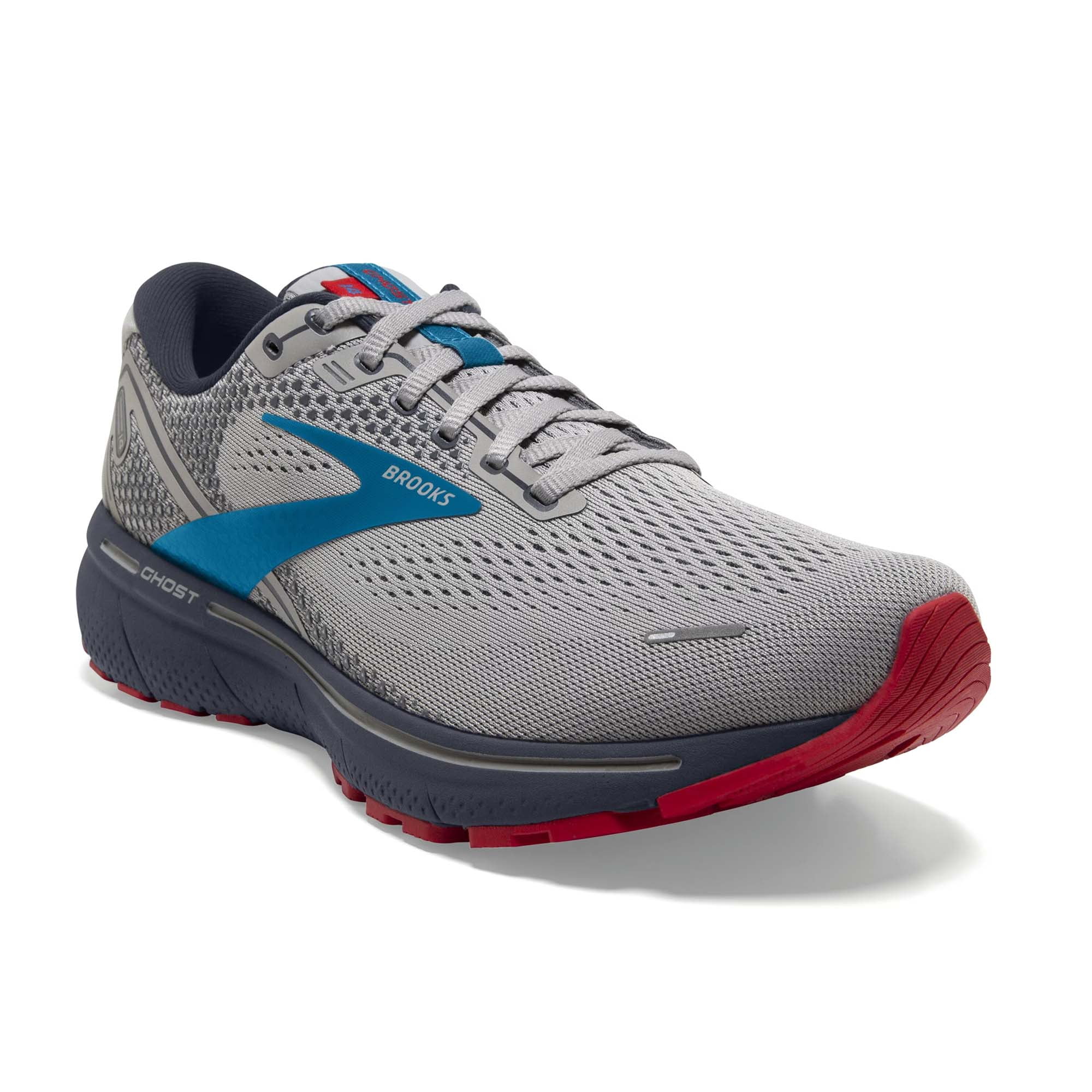 Brooks Ghost 14 Mens Road-Running Shoes - Grey/Blue/Red - 11.5
