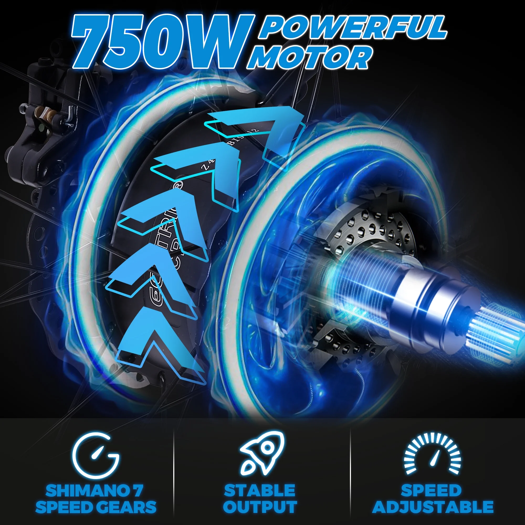 ECOTRIC 26 × 4" Fat Tire Electric Bike 750 W e-bike Mountain Beach Snow Bicycle W/ 7 Speeds Black Removable Lithium Battery 48 V 12.5 Ah Lithium battery Pedal Assist A-E516646