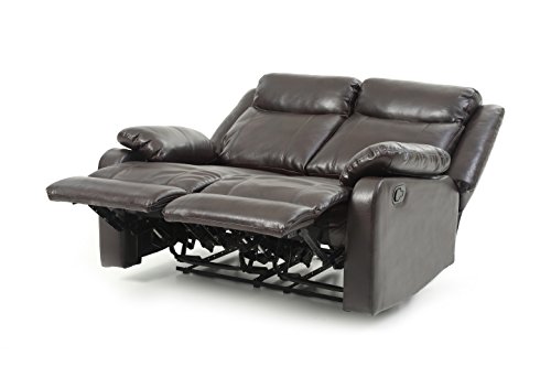 Glory Furniture Ward Faux Leather Double Reclining Loveseat in Dark Brown