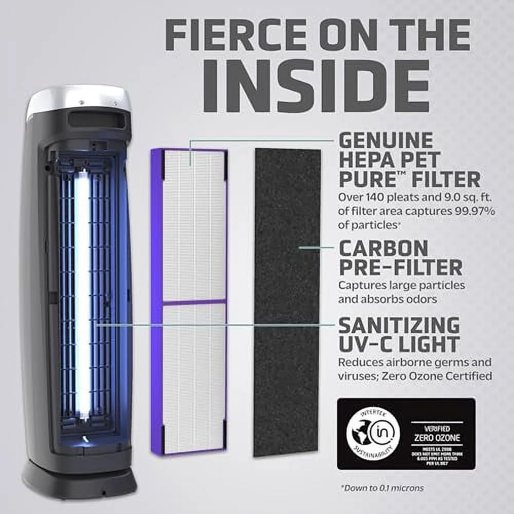 GermGuardian Air Purifier with Genuine HEPA 13 Pet Pure Filter, Removes 99.97% of Pollutants, Covers Large Rooms up to 915 Sq. ft. in 1 Hour, UV-C Light Helps Reduce Germs, 28", Black, AC5250PT