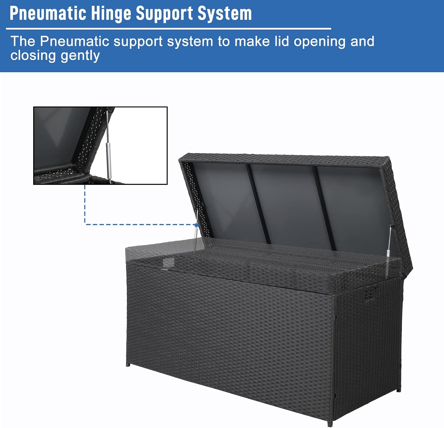 132 Gallon Large Deck Box - PE Rattan Indoor Outdoor Storage Box - Wicker Storage Basket with Lid - Deck Bin with Handle - Weather Resistant Storage Container for Toys, Blanket, Yard Tools - Black