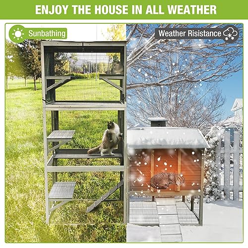 GUTINNEEN Outdoor Cat Enclosure - Large 77 Inch Catio with Waterproof Roof - Spacious Cat House for feral Cats and Outdoor Living