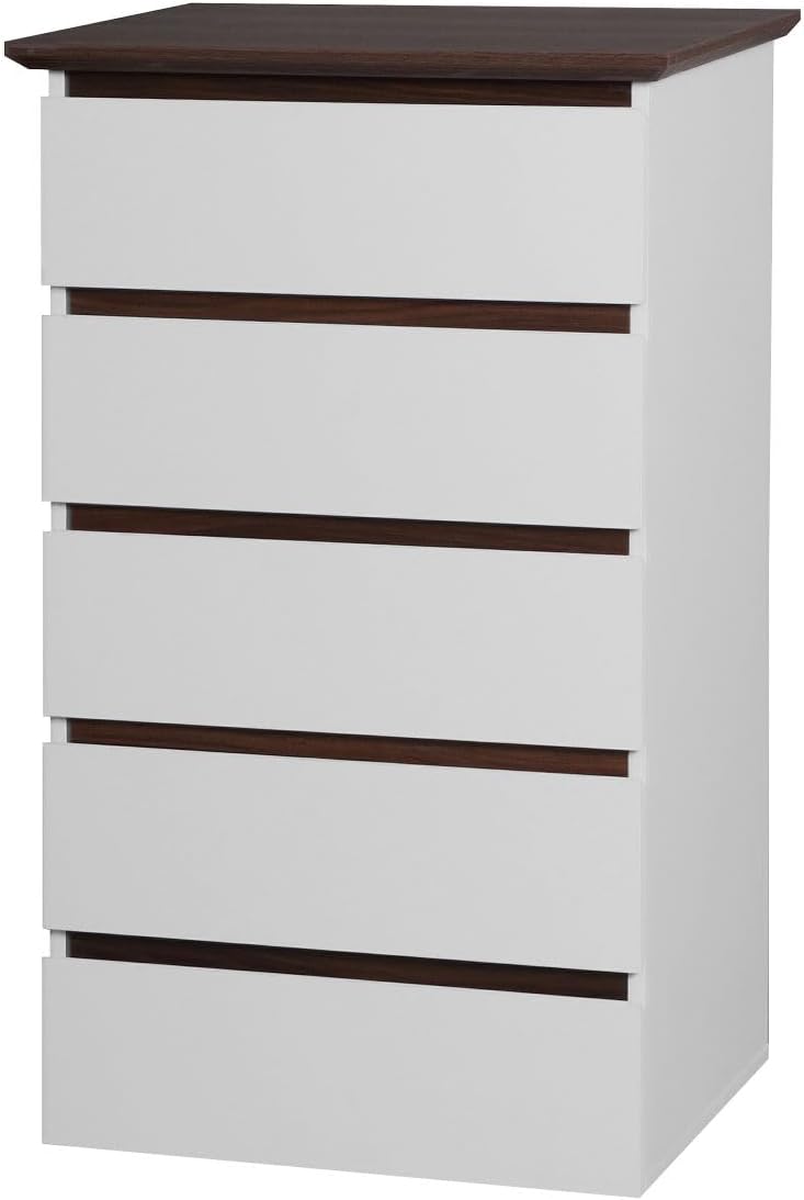 5 Drawer Dresser with Wood Color Top for Bedroom for Kids Bedroom, Living Room,Hallway, White