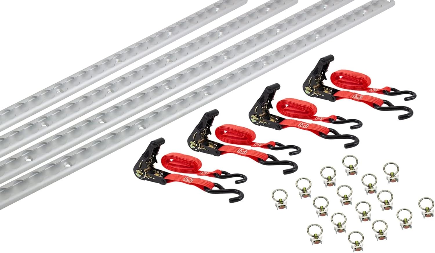 Mytee Products Heavy Duty Aluminum 4ft L-Track (4 Pcs) w/L-Track Stud Stainless Steel Ring (16 Pcs) Tie Down System for Enclosed Trailers and Cargo Vans