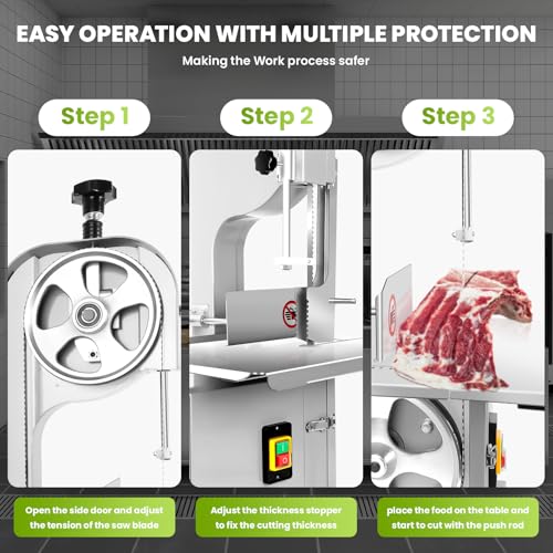 Bone Saw Meat Cutter, 1500W Industrial Butcher Tool Meat Saw, 0.04-7.8 In Cutting thickness Meat Band Saws, 330-441 LBS/H High Speed for Butchering for Ribs/Beef/Poultry