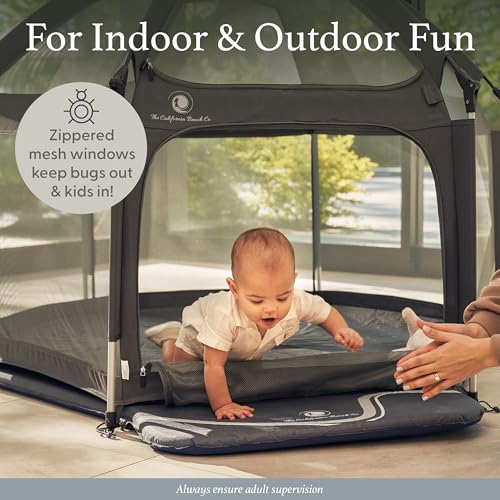 POP 'N GO Baby Playpen - Indoor & Outdoor Playpen for Babies and Toddlers - Baby Beach Tent, Foldable, Portable W/Canopy, Travel Bag, & Mosquito Net - Pop Up Pack and Play Tent (Anchor Grey)