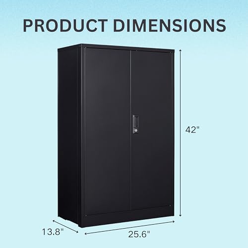 Metal Garage Storage Cabinet, Lockable Metal Cabinets with Shelves and Doors, 42" Metal Cabinet with Lock File Cabinets for Office,Garage,Kitchen,Home,School,42" x25.6Wx13.8D