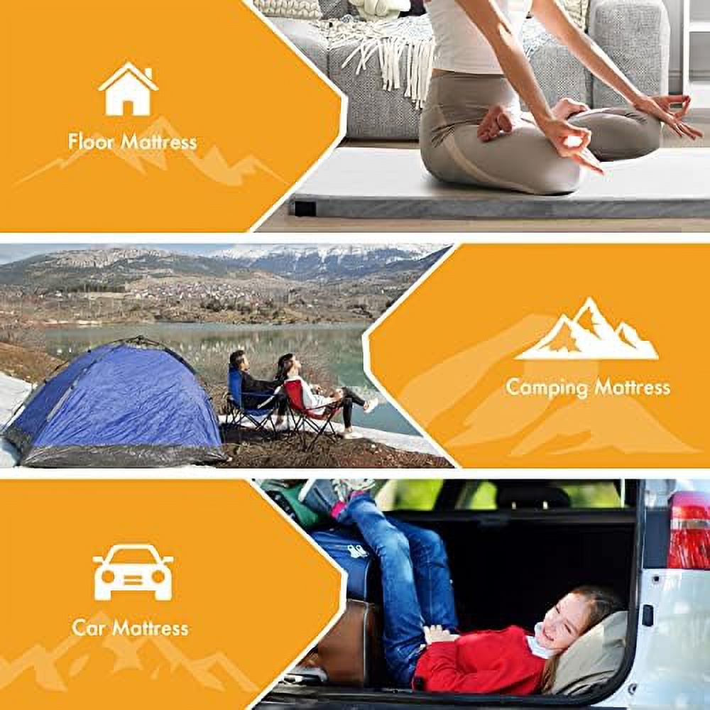 Memory Foam Camping Mattress Portable Travel Sleeping Pad Floor Guest Bed Tent Mattress Removable Waterproof Cover Travel Bag