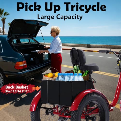 Electric Tricycle for Adults, Peak 750W/500W, Electric Trike, 20"x4.0" Folding Fat Tire 3 Wheel Electric Trike, Max 20MPH,with Large Basket and 48V 15/13 Ah Removable Battery