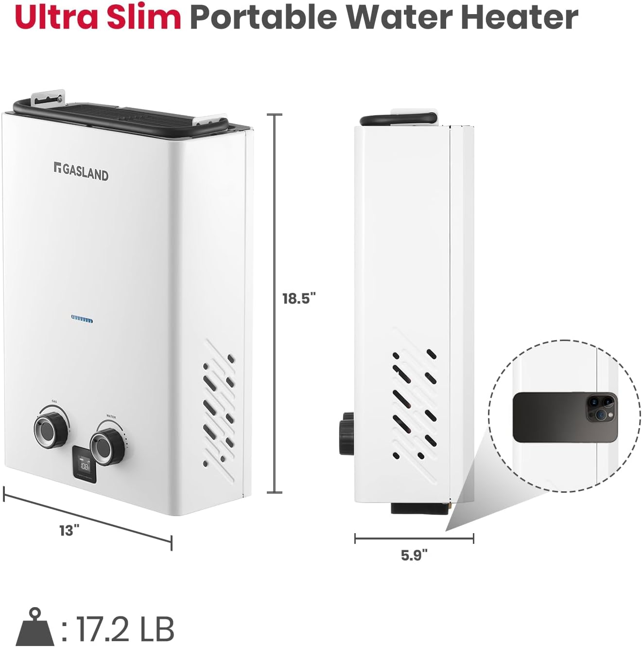 GASLAND Propane Tankless Water Heater G10 PRO, 2.64GPM 10L Propane Outdoor Water heater with Pump & Pipe Strainer for Off Grid, Ultra Slim Portable Hot Water Heater, 68,000 BTU
