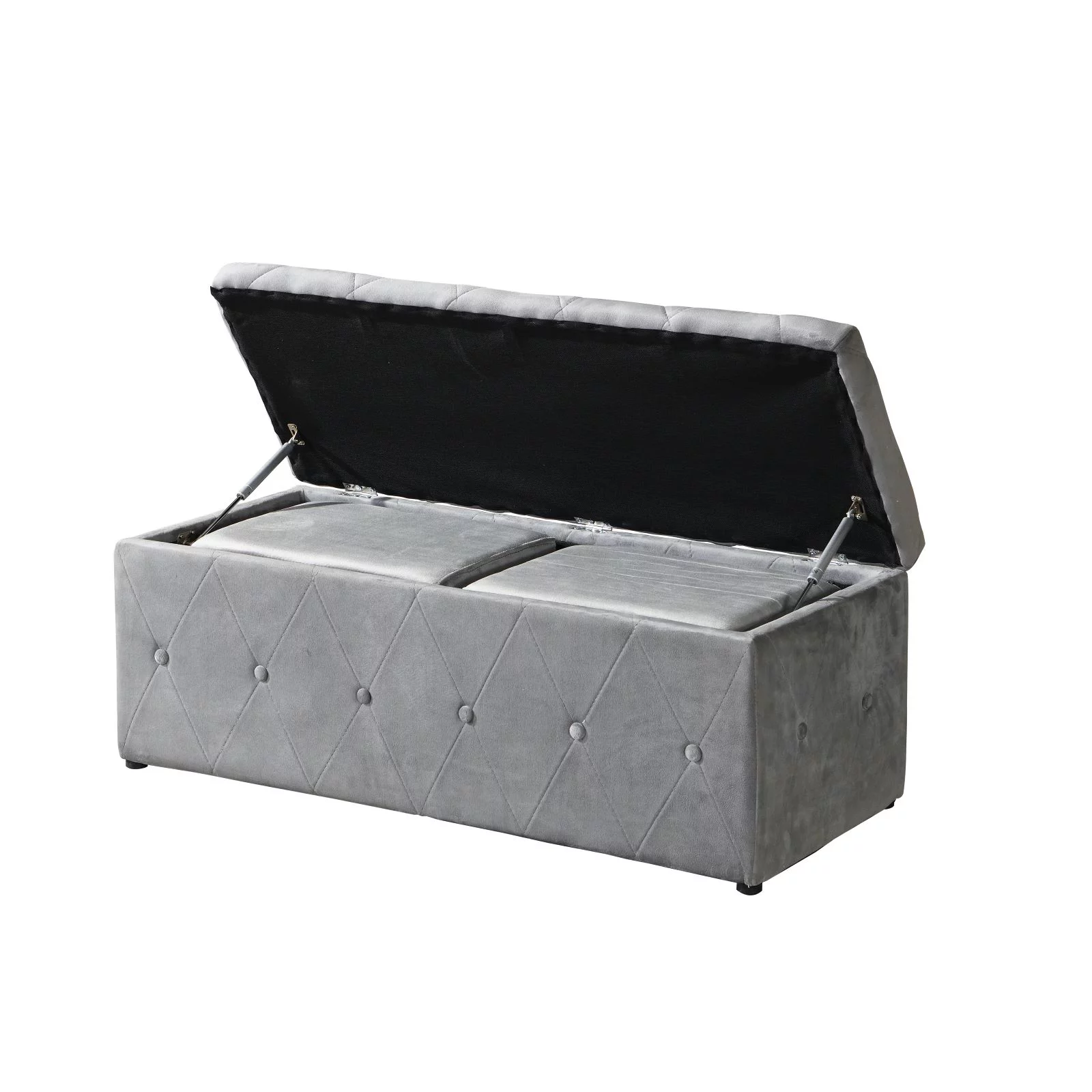 3 Set Rectangular Velvet Ottoman Storage - 40" Extra Large End of Bed Storage Box with Lids - 2 Set 15" Footstool, Fabric Linen Bench Window Couch Seat for Hold up to 660lb - Gray