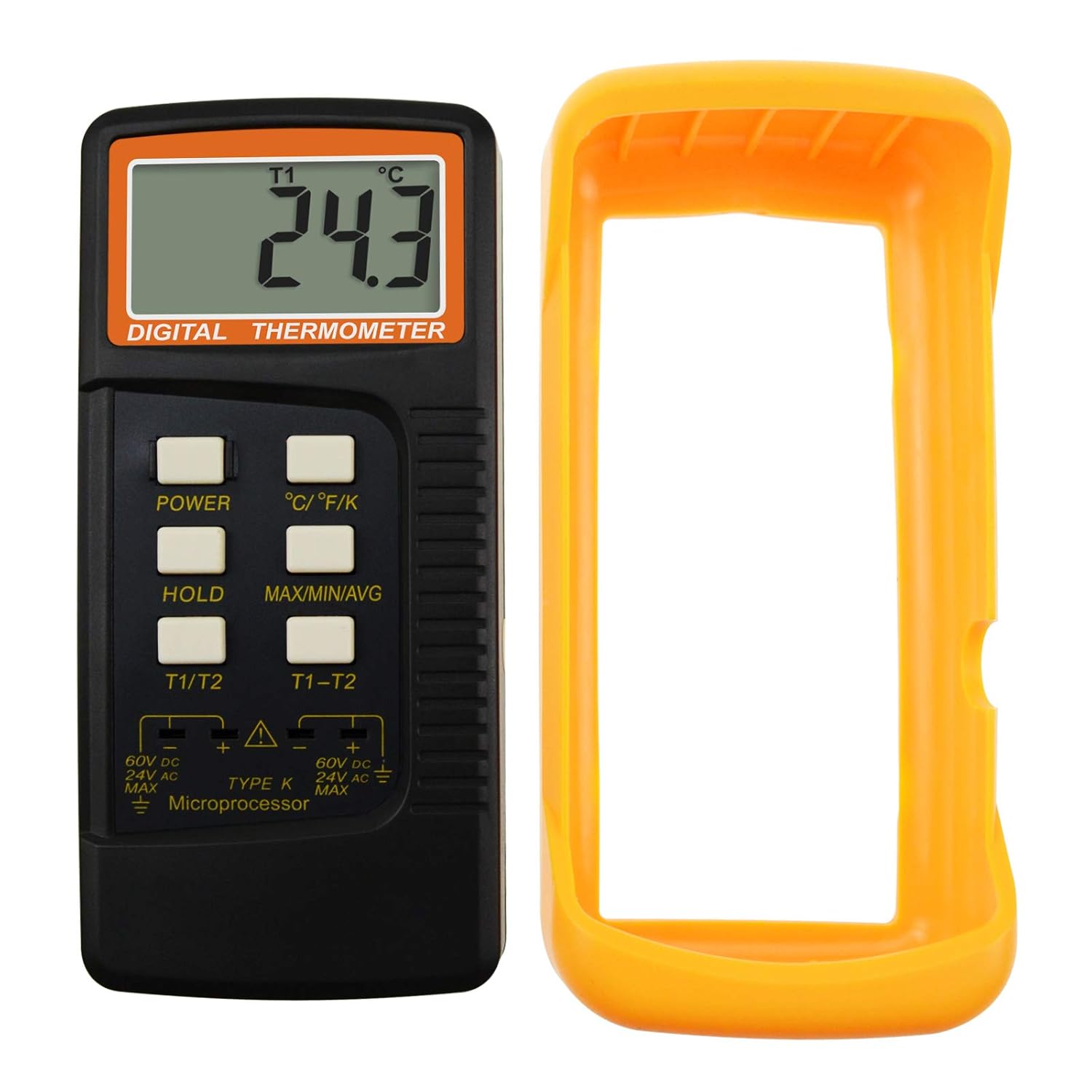 Digital 2 Channels K-Type Thermometer w/ 4 Thermocouples (Wired & Stainless Steel), -50~1300&deg;C (-58~2372&deg;F) Handheld Desktop High Temperature Kelvin Scale Dual Measurement Meter Sensor