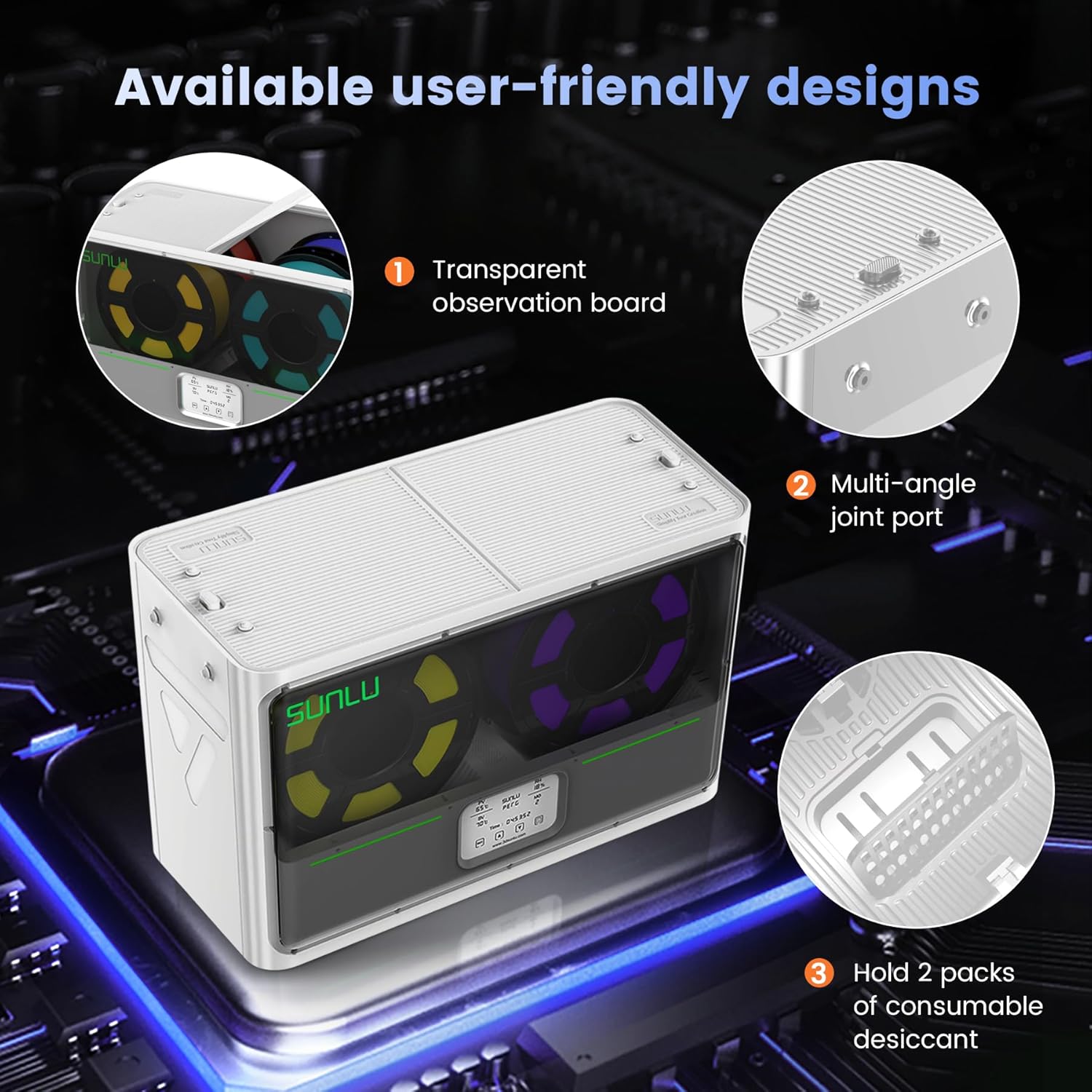 SUNLU S4 Filament Dryer Box for 3D Printer, FilaDryer with Large Space for 4 spools, Upgraded with Triple Fans, Auto Humidity Control, 350W PTC Faster Heating, Filament Storage (White)