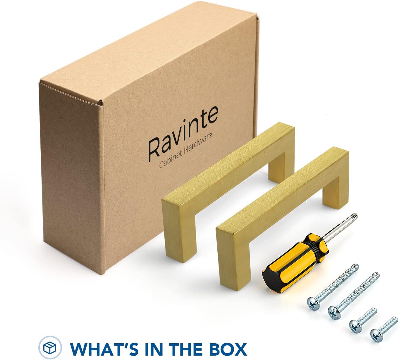Ravinte 30 Pack Gold Cabinet Pulls 3 Inch Brusehed Brass Kitchen Cabinet Handles Gold Square Kitchen Hardware for Cabinet