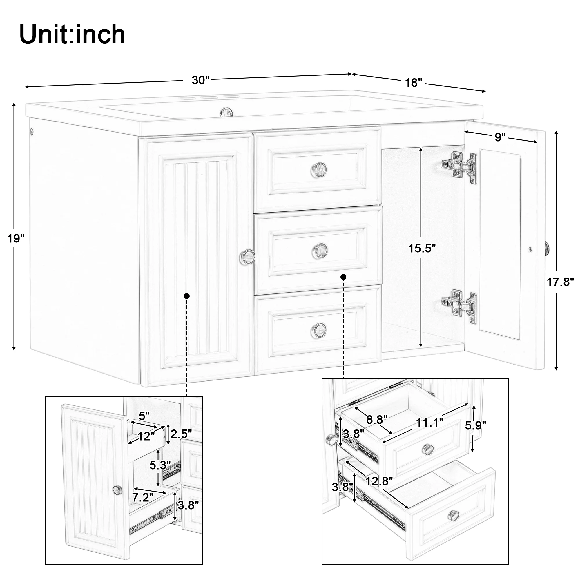 Churanty 30" Wall Mounted Bathroom Vanity with Sink, Vanity Cabinet with Functional Storage Drawer, Solid Wood & MDF Board, Green