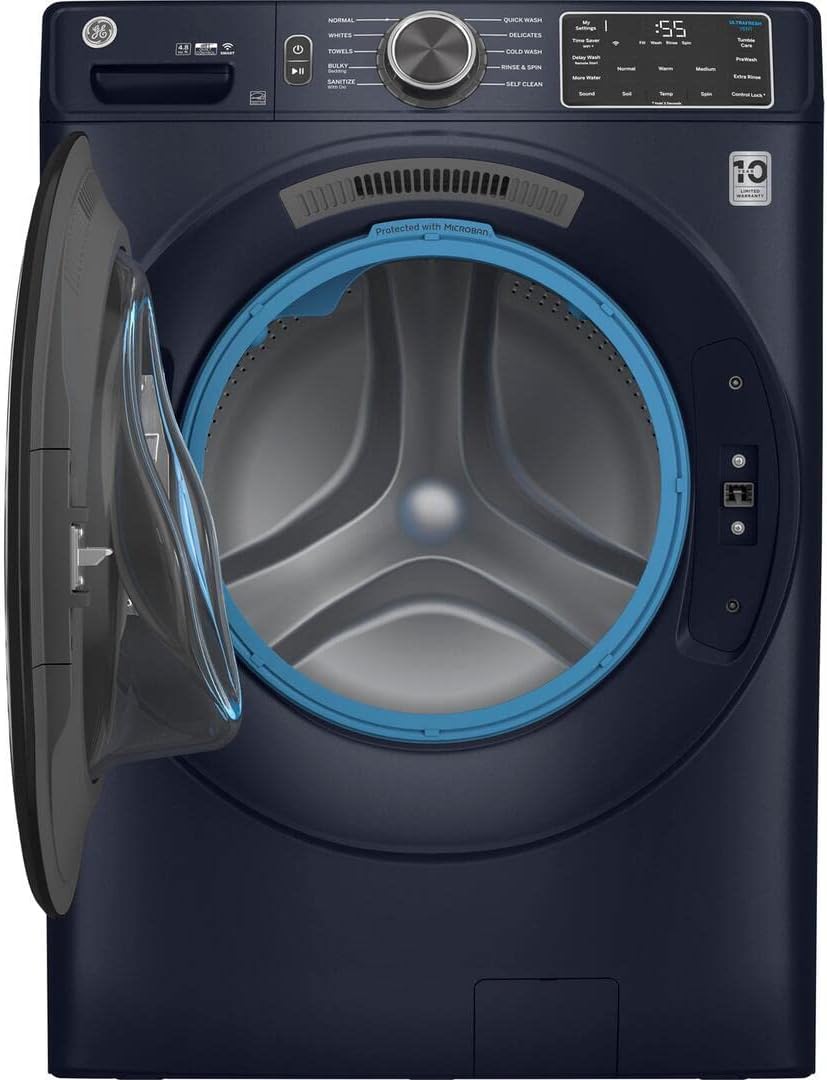 GE GFW550SPRRS 28 Inch Smart Front Load Washer with 4.8 cu. ft. Capacity, 1300 RPM, Time Saver Option, Connects with Amazon Alexa, in Saphire