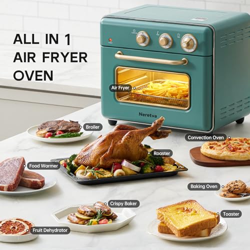Neretva Air Fryer Toaster Oven Large 21 QT, 5 In 1 Countertop Oven, Fit 8" Pizza Convection Air Fryers Oven for Family, Include 6 Accessories & Cookbook, Stainless Steel, ETL Certified, Vintage Green