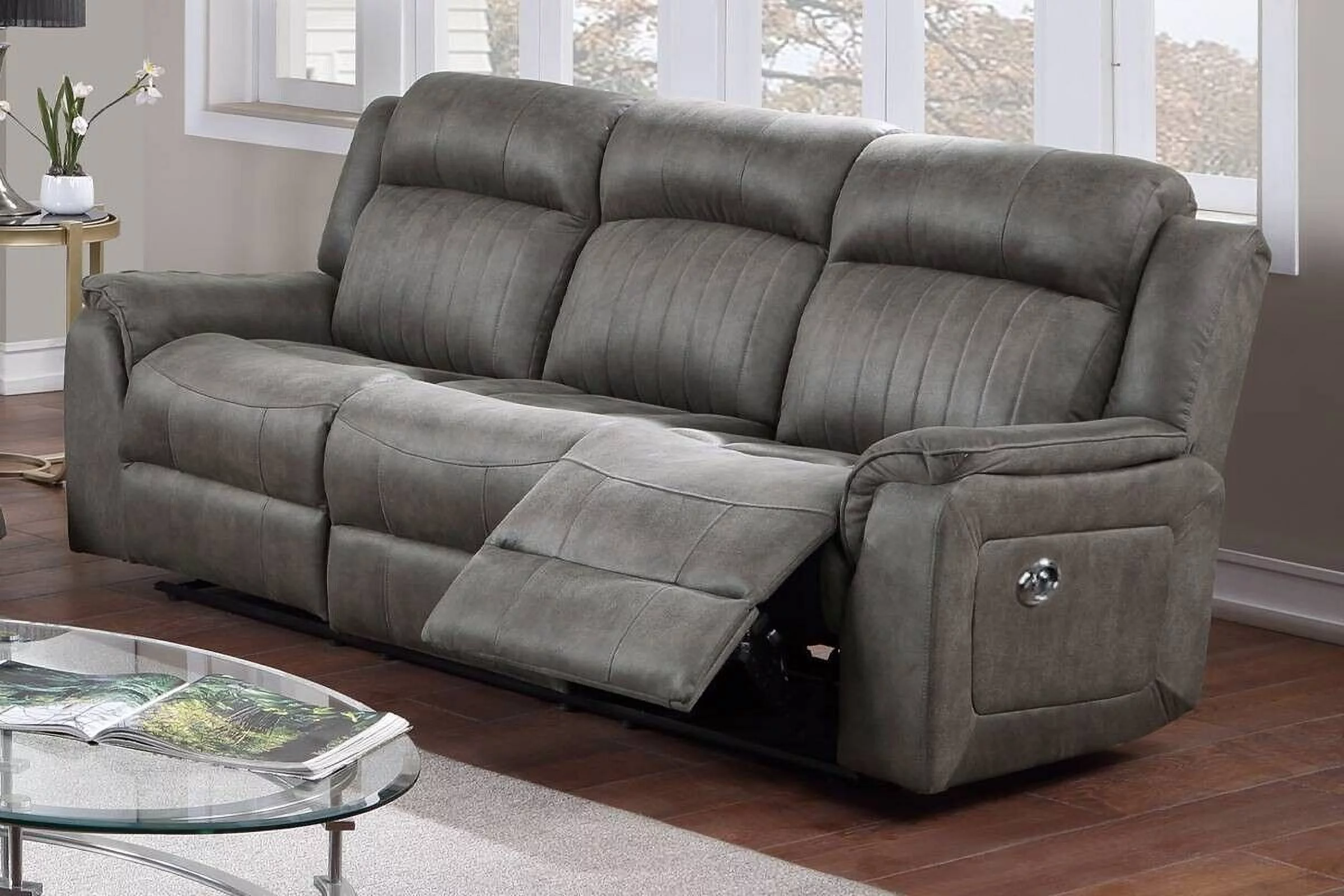 Living Room Furniture Power Motion Sofa Loveseat w Console 2pc Reclining Sofa Set Couch Modern Slate Blue Leatherette