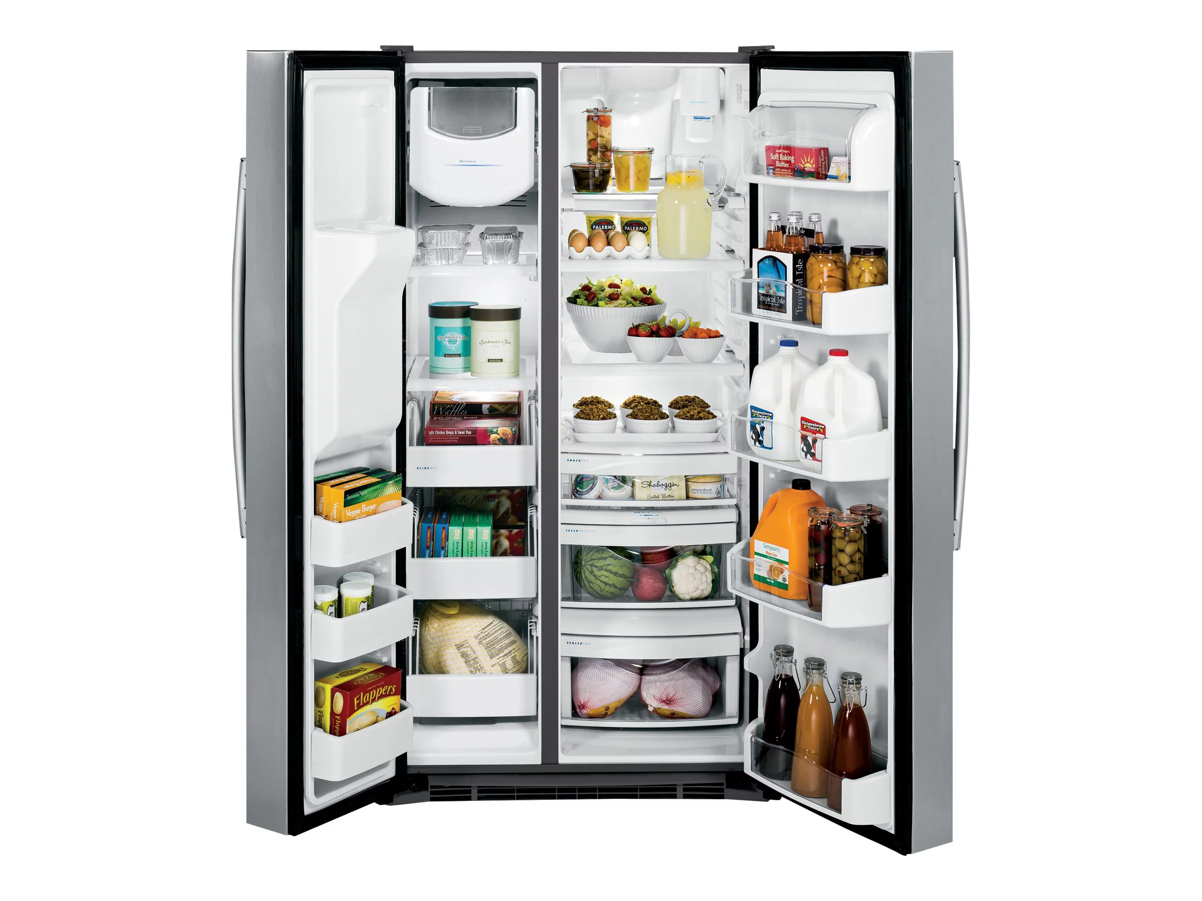 "GE Profile PSS28KSHSS - Refrigerator/freezer - side-by-side with water dispenser, ice dispenser - width: 35.7 in - depth: 36 in - height: 69.3 in - 28.4 cu. ft - stainless steel/dark gray"