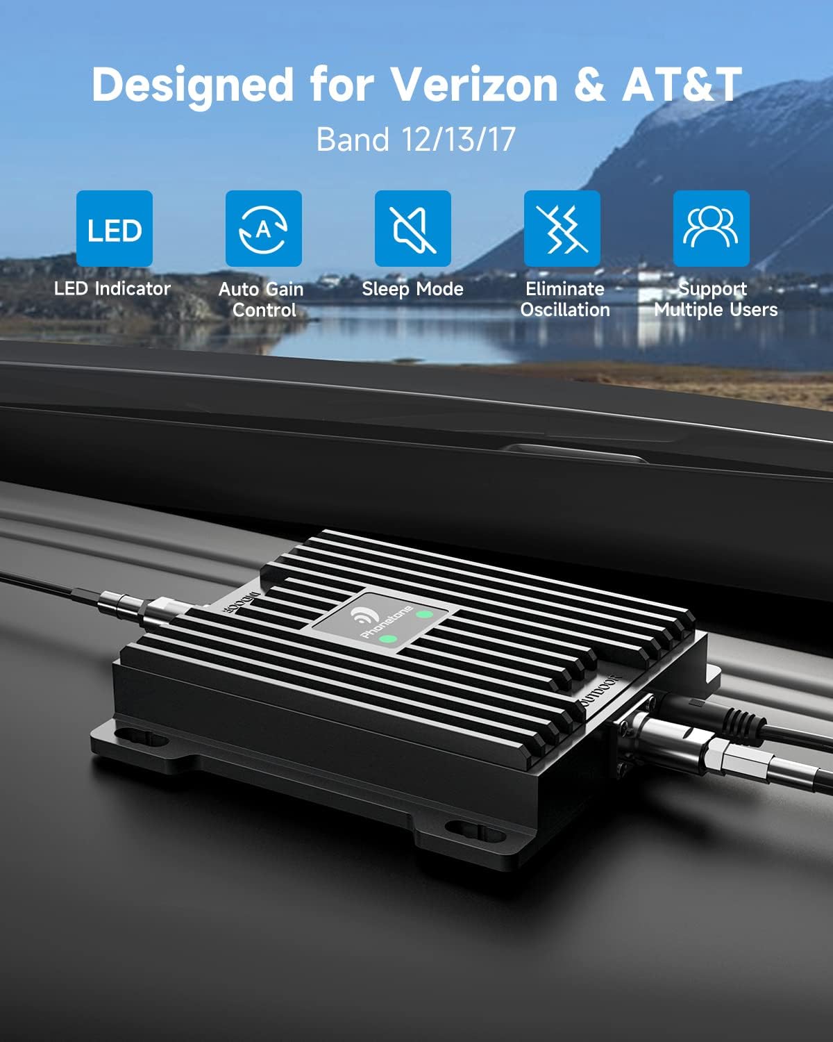 Cell Phone Signal Booster for Cars and SUVs | Boosts 5G 4G LTE Data & Volte for Verizon AT&T on Band 12/13/17 | Omni-Directional Roof Antenna Easy Installation | FCC Approved (2ALZEL65AV)