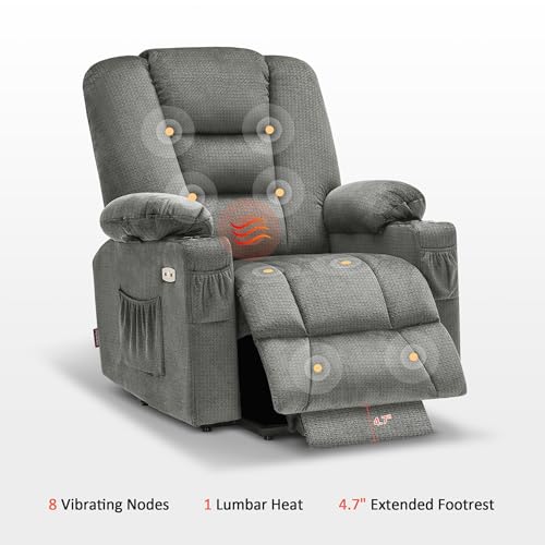 MCombo Small Power Lift Recliner Chair with Massage and Heat for Petite People, Cup Holders, USB Ports, Side Pockets, Fabric 7569 (Small-Regular, Brown)